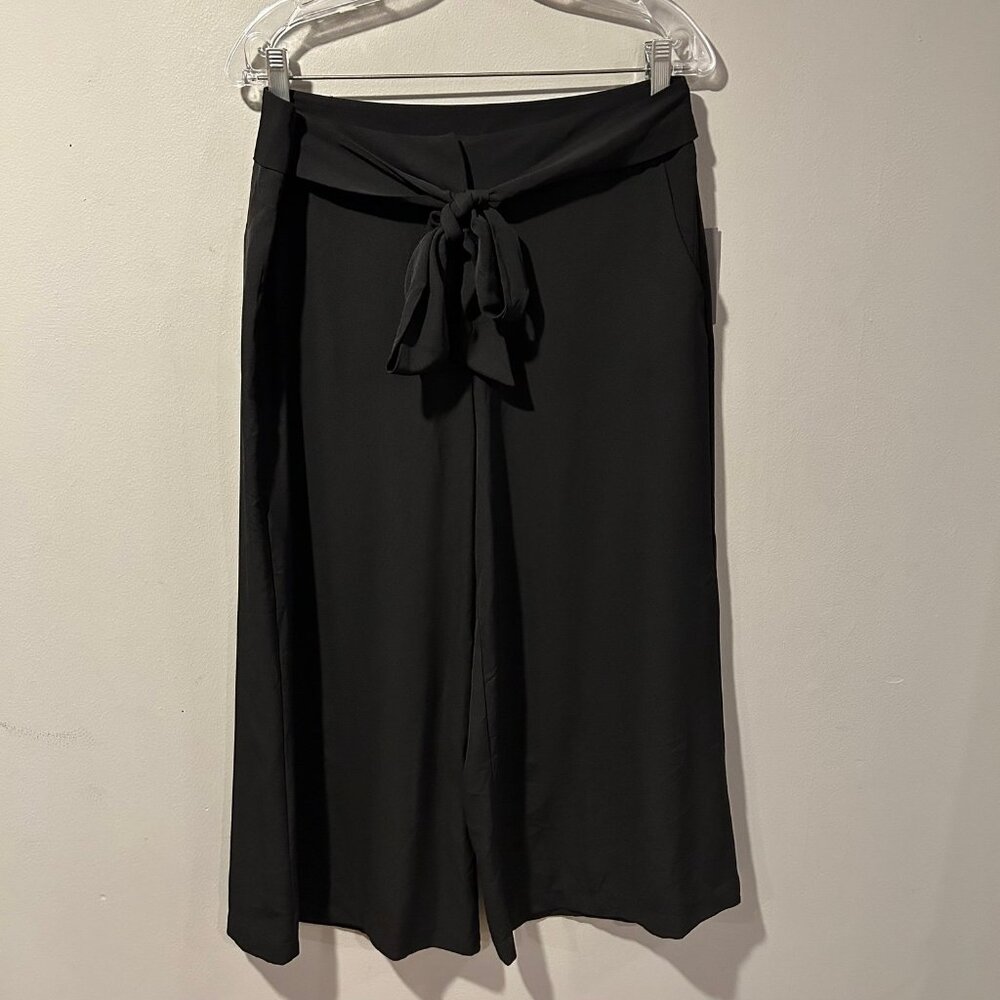 NWT Lark + Grey Wide Leg Capri Dress Pants Black Womens Wrap Tie Sz 12